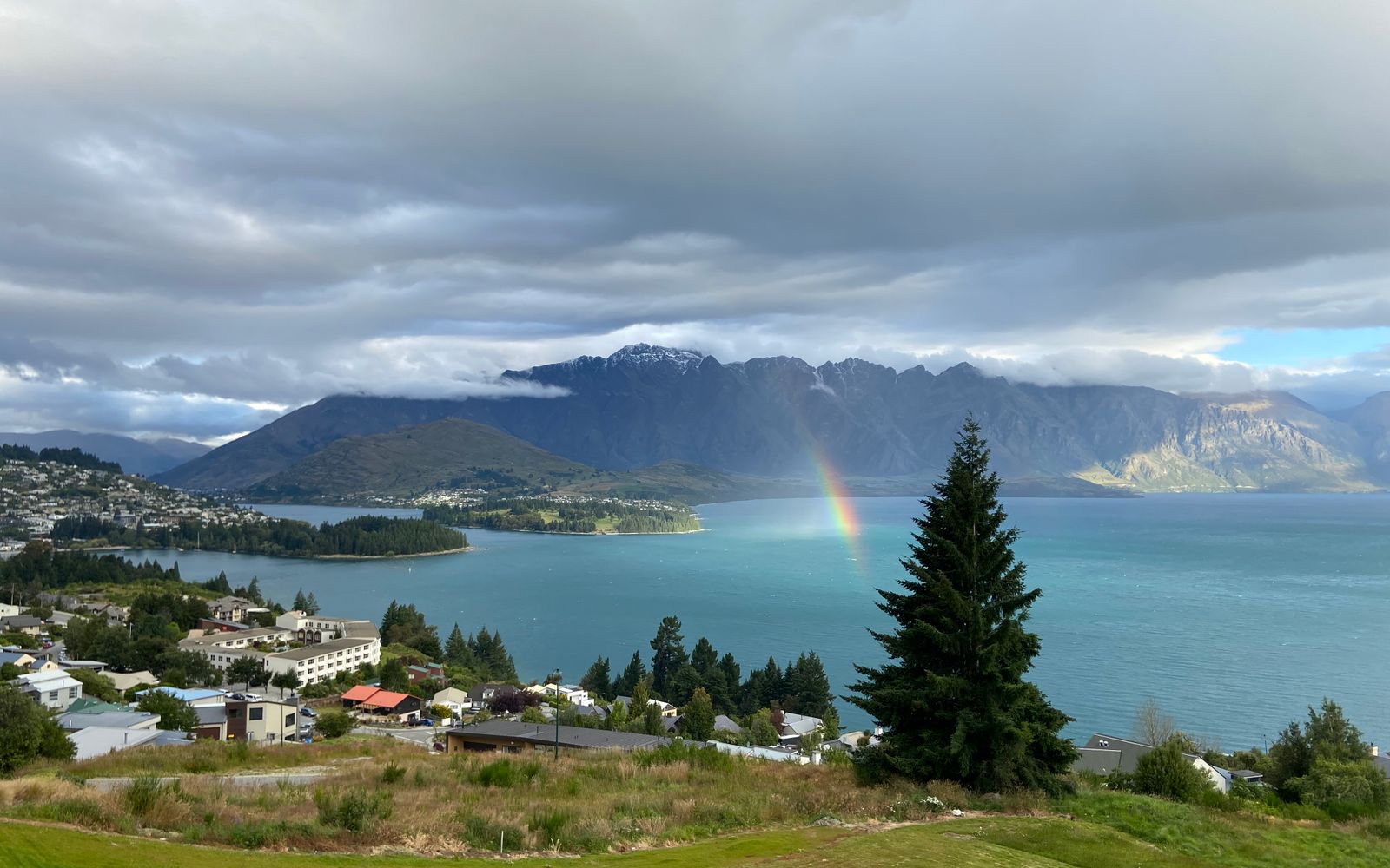 Rainbow over Queenstown and Lake Wakatipu, New Zealand